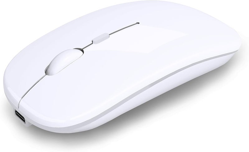 AOLIKOKO فأرة بلوتوث لاسلكية قابلة لإعادة الشحن للكمبيوتر المحمول (بلوتوث 5.2 و USB 2.4G) اتصال مزدوج صامت نحيف لفأرة الكمبيوتر للكمبيوتر المحمول / جهاز iPad اللوحي / Apple MacBook / PC (أبيض ساطع) - Image 1